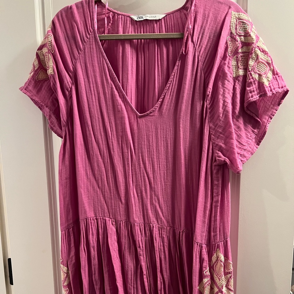 Zara pink tunic beach cover up eyelet detail and embroidery